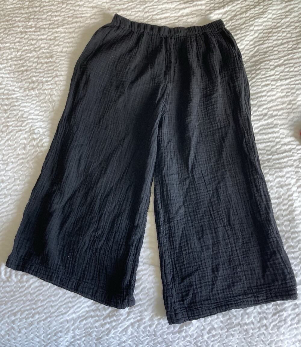 Honest Cotton Black Gauzy Relaxed Pants Wide Leg Capri Womens Small Medium